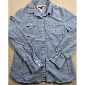 Tommy Hilfiger Womens Medium Blue Denim Long Sleeve Button Up Shirt Classic
